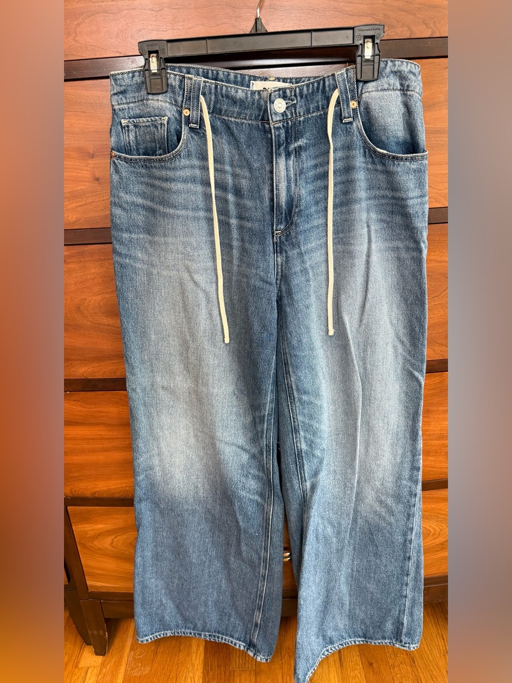 PAIGE Men’s Straight-Leg Washed Blue Jeans with Drawstring